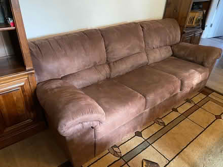 Photo of free Brown suede couch (Portland) #2
