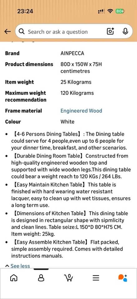 Photo of free White dining table 150cm x 80cm (Sutton SM2) #3