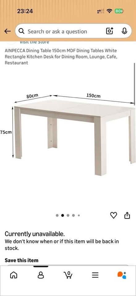 Photo of free White dining table 150cm x 80cm (Sutton SM2) #2