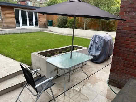 Photo of free Patio table, chairs & parasol (Mill Hill NW7) #1