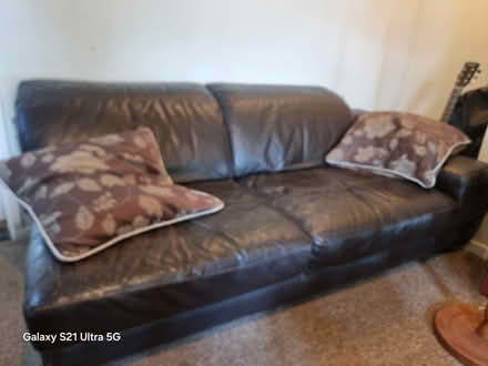 Photo of free 6 seater leather sofa with pillows (Cheadle SK8) #1