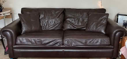 Photo of free Large brown leather sofa (Bingfield Park N1) #1