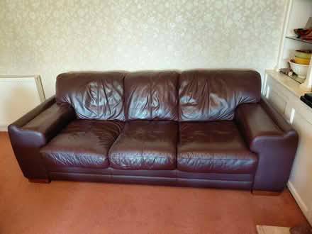 Photo of free Brown leather 3 seater sofa (Deganwy LL30) #1