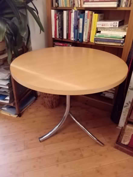 Photo of free Round wooden table, metal legs. (Palmer Park RG1) #1