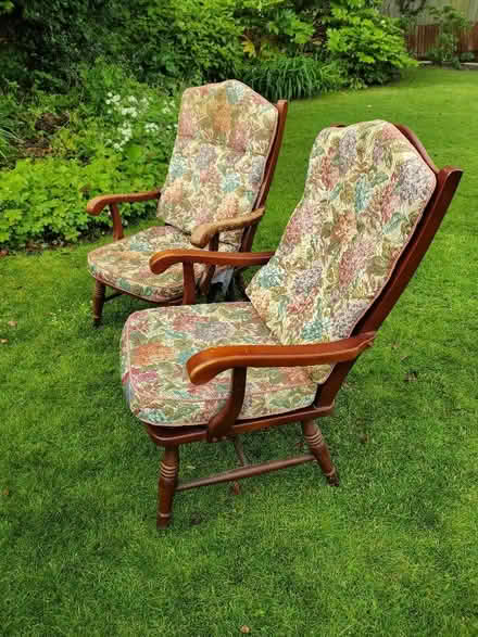 Photo of free Two wooden framed armchairs (Woodmancote GL11) #1