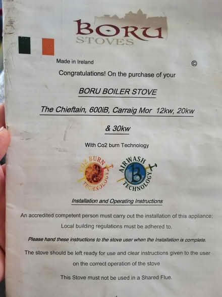 Photo of free boru boiler stove & flue (Shramore, Roundwood, Wicklow) #2