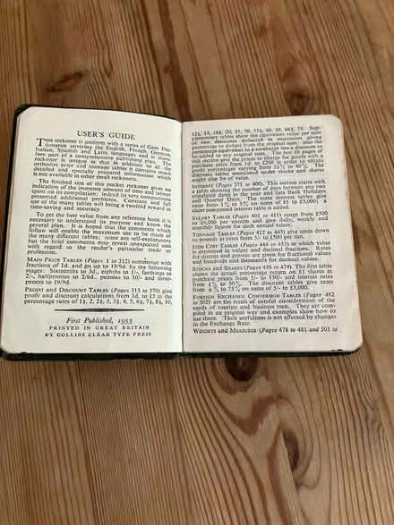 Photo of free First Edition Vintage Collins Unique Gem Reckoner (Weston Park BA1) #1