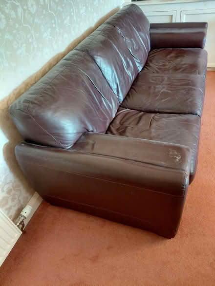 Photo of free Brown leather 3 seater sofa (Deganwy LL30) #2