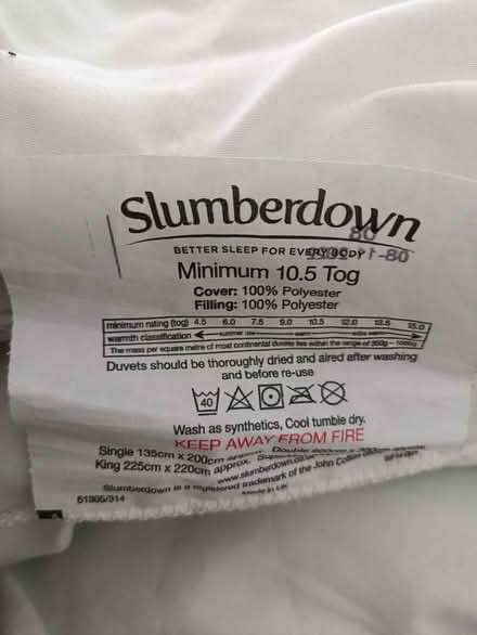 Photo of free Slumberdown King Size Duvet 10.5tog (Hadrian Park NE28) #2