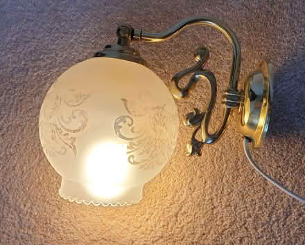Photo of free Brass wall light with etched glass shade (Llandrindod LD1) #2