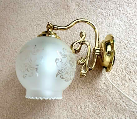 Photo of free Brass wall light with etched glass shade (Llandrindod LD1) #1