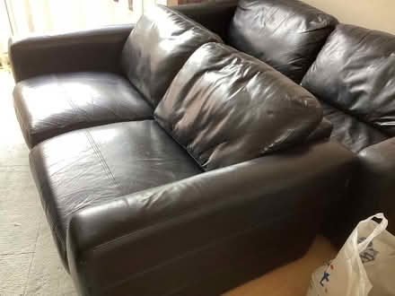 Photo of free 2 John Lewis black leather sofas (Ashton-in-Makerfield WN4) #1
