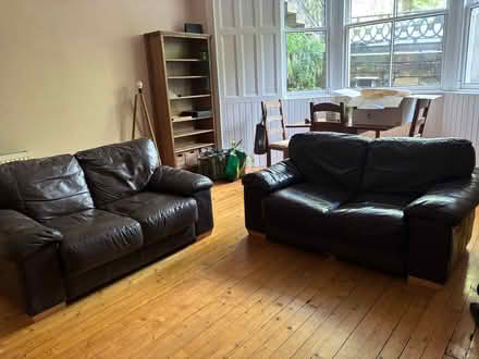 Photo of free 2 x Two-Seater Brown “Leather” Sofas (Dowanhill G12) #1