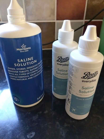 Photo of free Contact lens solution. The saline solutions expire Oct 2027 (Brough CA17) #1