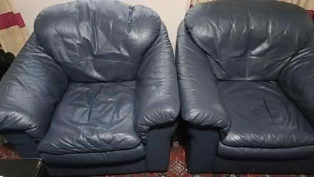 Photo of free Pair of blue leather armchairs (Snaresbrook E18) #1