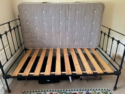 Photo of free Victorian Iron Bedstead. Wide single. 3ft 6in wide (Little Bookham KT23) #1