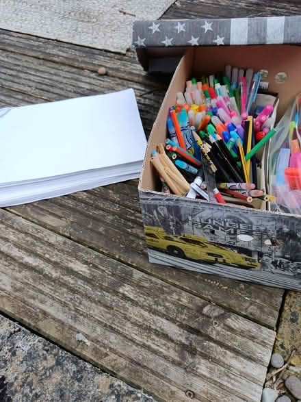 Photo of free Box of pens and paper (Woodstock OX20) #1