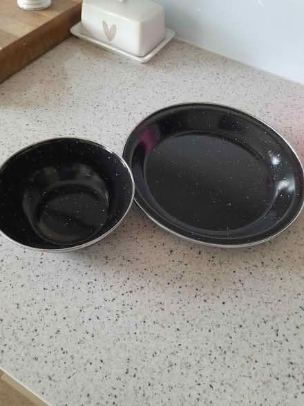 Photo of free Black enamel plate & bowl (Maidstone ME17) #1