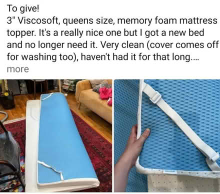 Photo of free Queen Size Mattress Topper (Harlem) #1