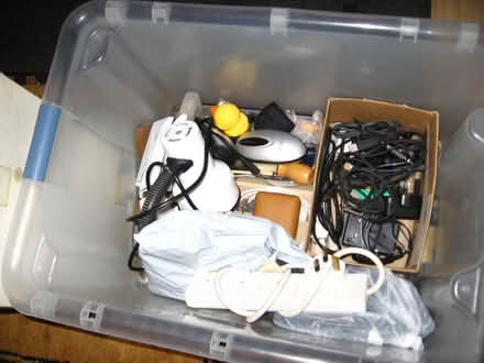 Photo of free Box of miscellaneous bits, cables, clock, lamp, mouse & more (Coppull PR7) #1