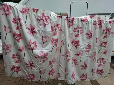 Photo of free Pink & white floral lined curtains (Repton DE65) #1