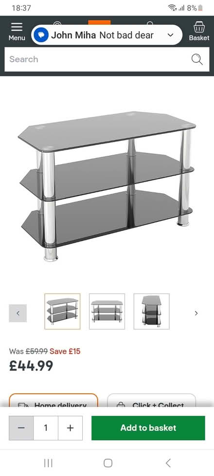 Photo of free Black & chrome TV stand corner unit (Chorley PR7) #1