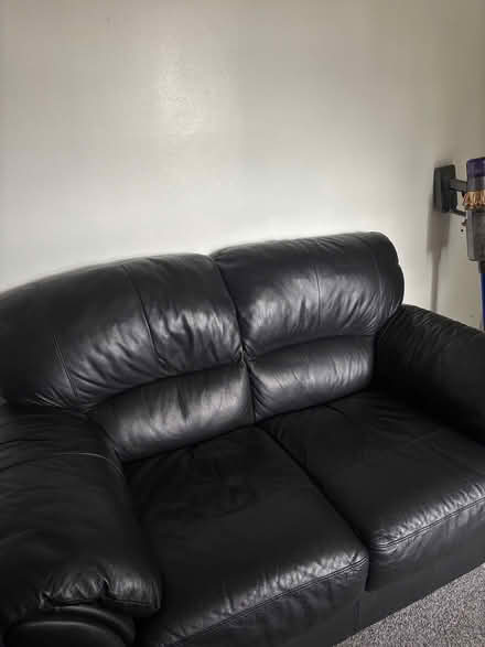 Photo of free Black leather couch x2 (L8 3TY) #2