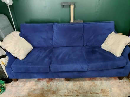 Photo of free blue suede couch (Rockaway Borough) #1