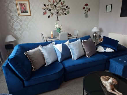 Photo of free Blue sofa with matching puffee (Milton G22) #1