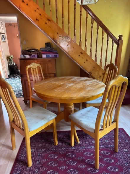 Photo of free Pine round table with four chairs (Diss IP22) #1