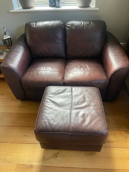 Photo of free Leather Sofa & Footstool (Yapton) #1
