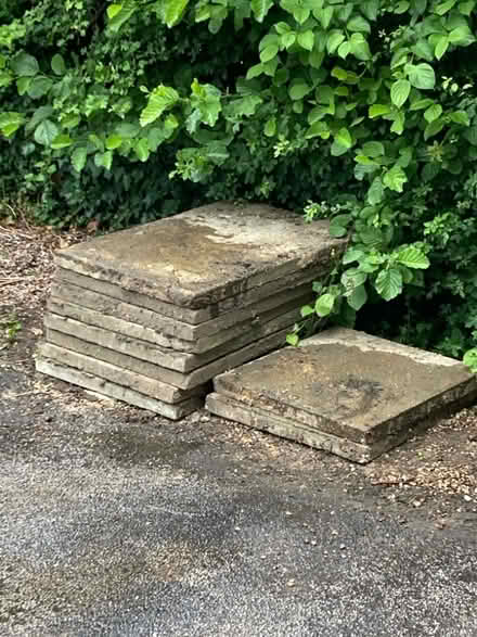 Photo of free 4 rectangular paving slabs and 1 square slab (half of photo) (Neath Hill MK14) #1