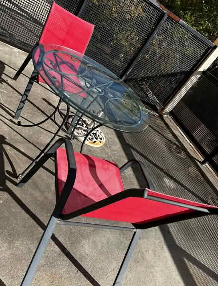 Photo of free Outdoor table and 2 chairs (San Mateo Knolls (El Camino)) #1