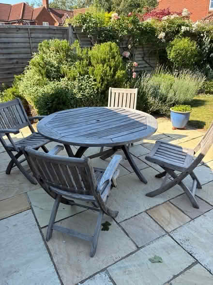 Photo of free Garden table and 4 chairs made of teak wood. . (Panshanger AL7) #1