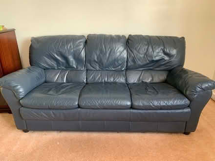 Photo of free Two dark blue leather sofas (Rayleigh SS6) #1