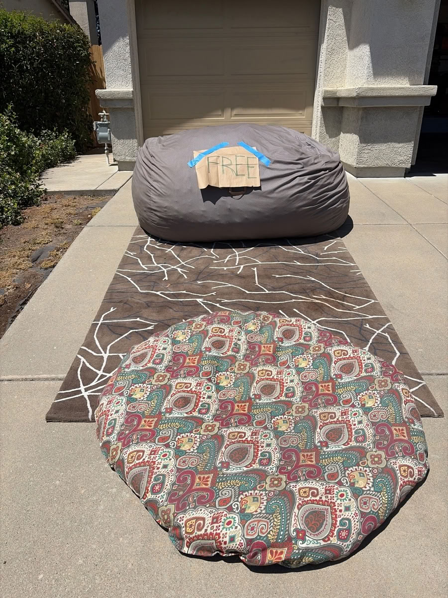 Free: Big Joe giant bean bag, rug (ELK GROVE around Trader Joe’s)