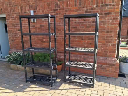 Photo of free 2 sets of strong black plastic shelving (Buildwas TF8) #1