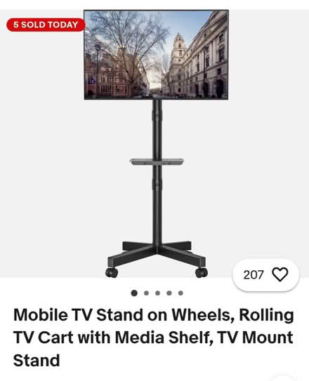 Photo of free Adjustable freestanding wheeled tv mount with media shelf (Walton WF2) #3