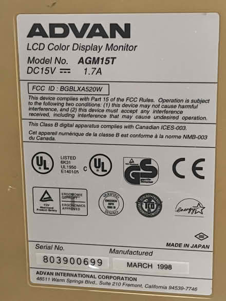 Photo of free Vintage LCD Monitor (Wolfe & Reed) #2