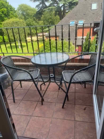Photo of free Garden table - glass topped and two chairs (Stratford-upon-Avon CV37) #2