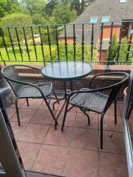 Photo of free Garden table - glass topped and two chairs (Stratford-upon-Avon CV37) #1