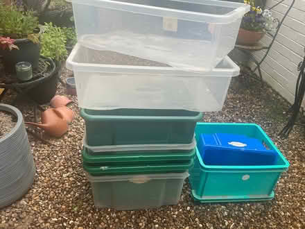 Photo of free 7 + Plastic boxes for storage, car boots, etc (Ballyfinaghy BT10) #1