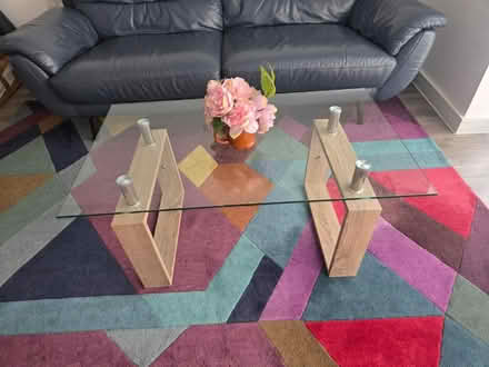Photo of free Glass center table with wooden legs (Derby DE1) #1