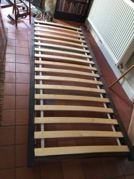 Photo of free Wooden Bed 76 x 190 cms (2' 6" x 6' 2") with mattress (islington N1) #1