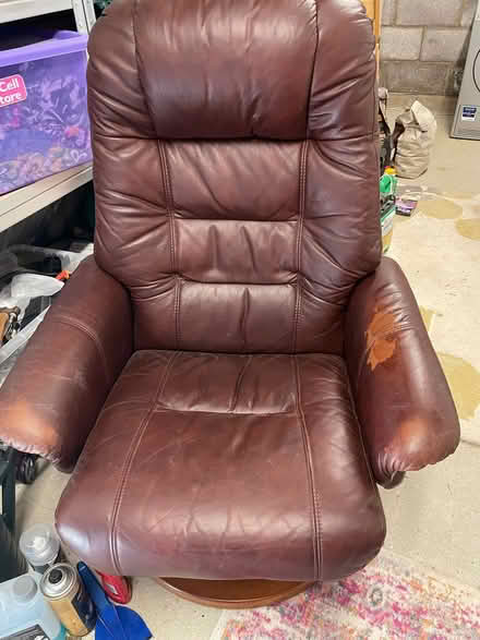 Photo of free Brown leather swivel recliner chair (Crowthorne RG45) #3