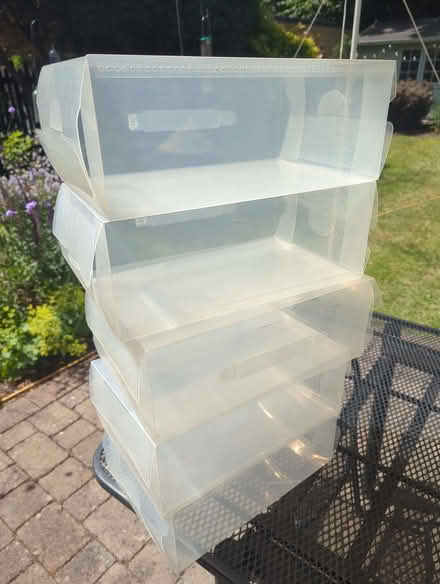 Photo of free 5 plastic shoe storage boxes (Egham TW20) #1