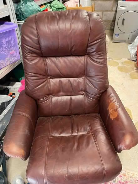Photo of free Brown leather swivel recliner chair (Crowthorne RG45) #1