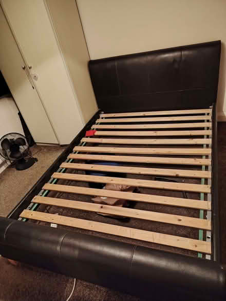 Photo of free Faux brown leather double bed (Bolton le Sands LA5) #1