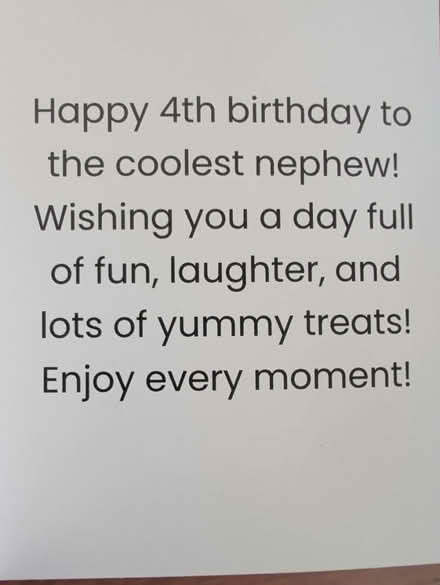 Photo of free Nephew 4th Birthday Card (Stoke-on-Trent ST6) #3
