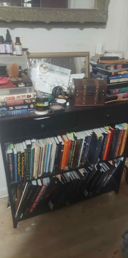 Photo of free sm. dark cherry wood bookshelf (Williamsburg, Brooklyn) #1